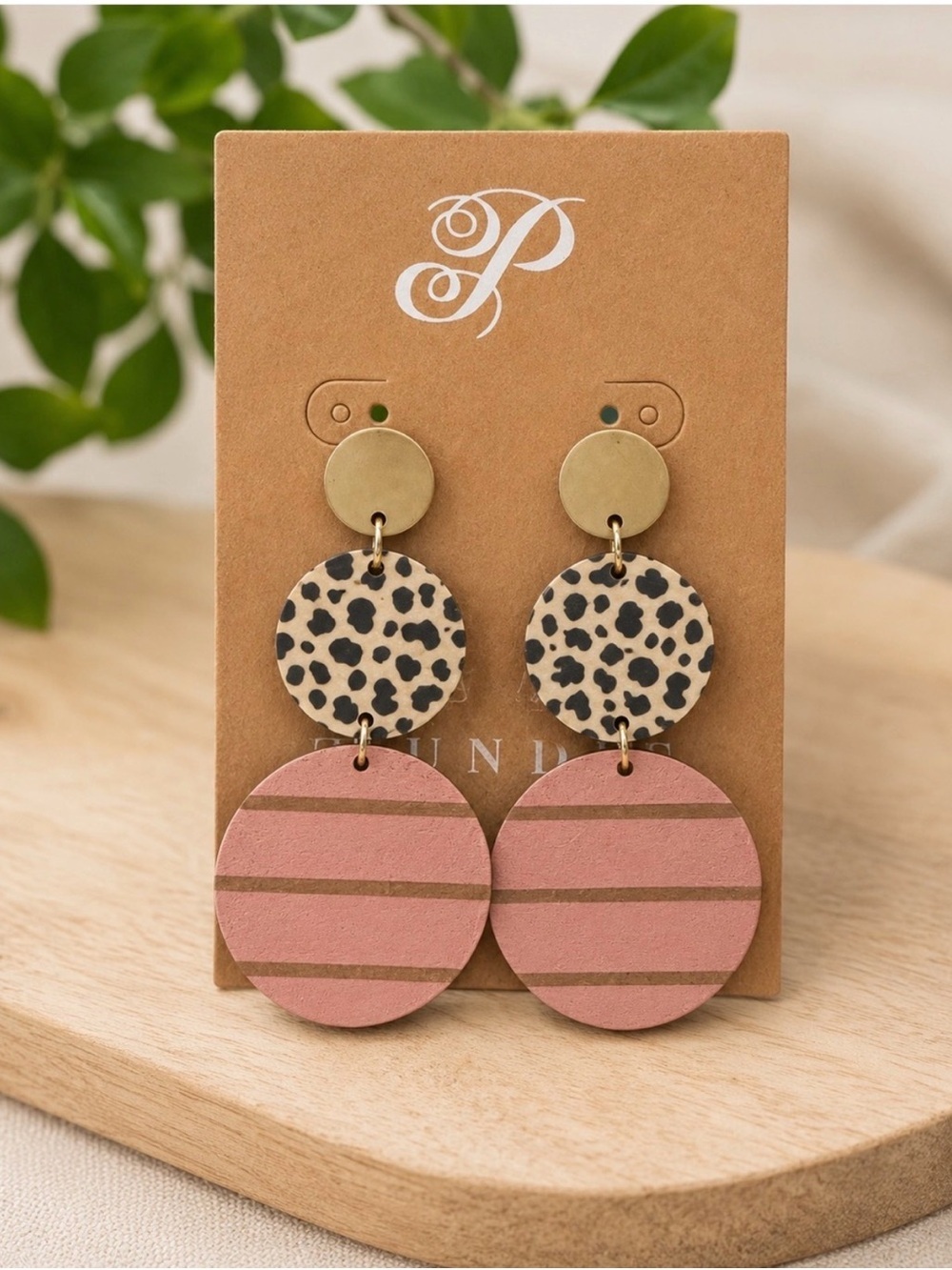 Plunder Design Ayana Gold and Brown Leopard Drop Earrings -